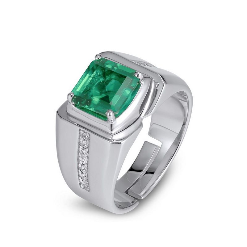 Anello in argento S925 con smeraldo coltivato, anello da uomo aperto alla moda, regalo per le feste_voghion.com