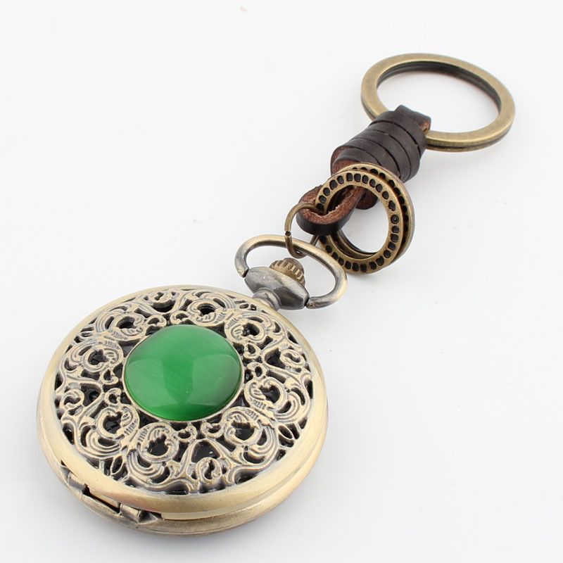 Classico orologio da tasca al quarzo da uomo con portachiavi in vera pelle, stile studentesco, creativo, anti-verde_voghion.com