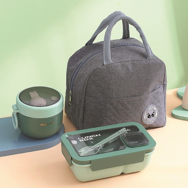 3-teilige Lunchbox, tragbare und auslaufsichere Aufbewahrungsbox mit Deckel und Thermotasche, große, einfache Aufbewahrungstasche für Lebensmittel, für den Schulanfang_voghion.com