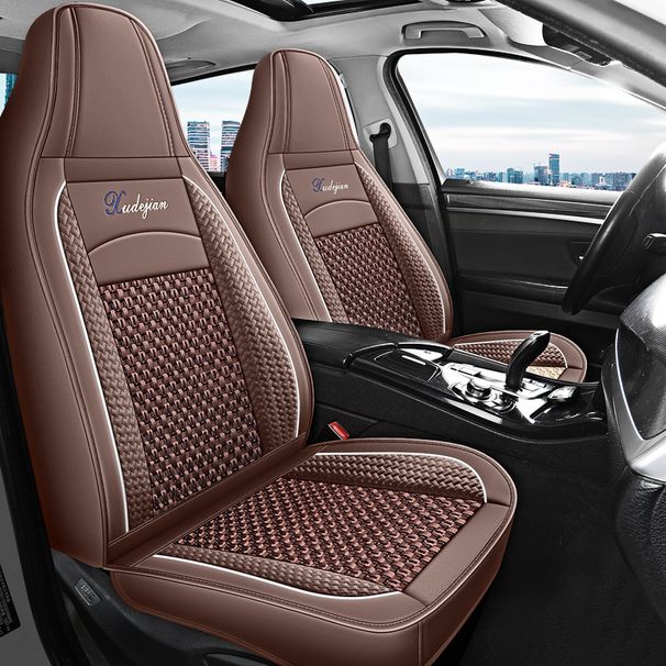2pcs Universal Front Car Seat Covers, Breathable Mesh PU Leather Omfortable & Durable For All Seasons Fits Most Vehicle_voghion.com