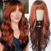 Auburn Wig For Women Reddish Brown Long Wavy Wig With Bangs Copper Red Cosplay Wig Natural Glueless Synthetic Curly Red Wig For Daily Party Use Soft_voghion.com