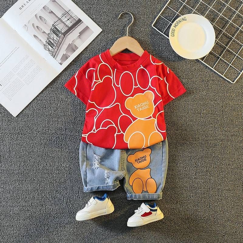 Costum de vară nou pentru mamă și copii, costum cu tricou cu guler rotund pentru băieți, îmbrăcăminte pentru copii în stil coreean, set din două piese cu mânecă scurtă pentru fetițe_voghion.com