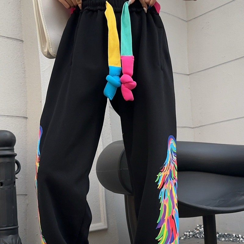 Women's Clothing Large size heavy duty pants high waist casual sports pants harem pants graffiti wings sweatpants_voghion.com