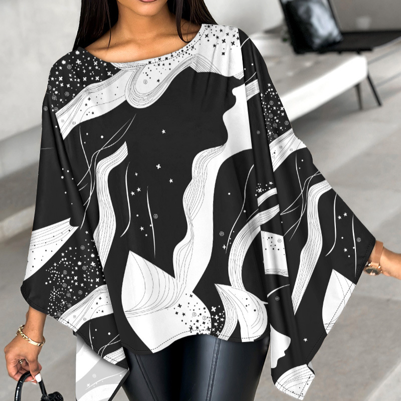 Vêtements pour femmes, haut ample à manches chauve-souris et imprimé baroque populaire_voghion.com
