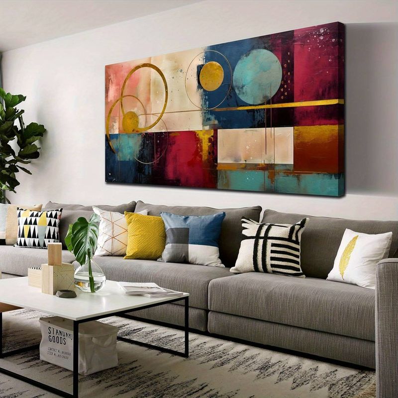 Office Ready|Modern Abstract Wall Art Canvas Prints Painting- Vibrant Geometric Design With Golden Accents,Ideal For Living Room, Bedroom_voghion.com