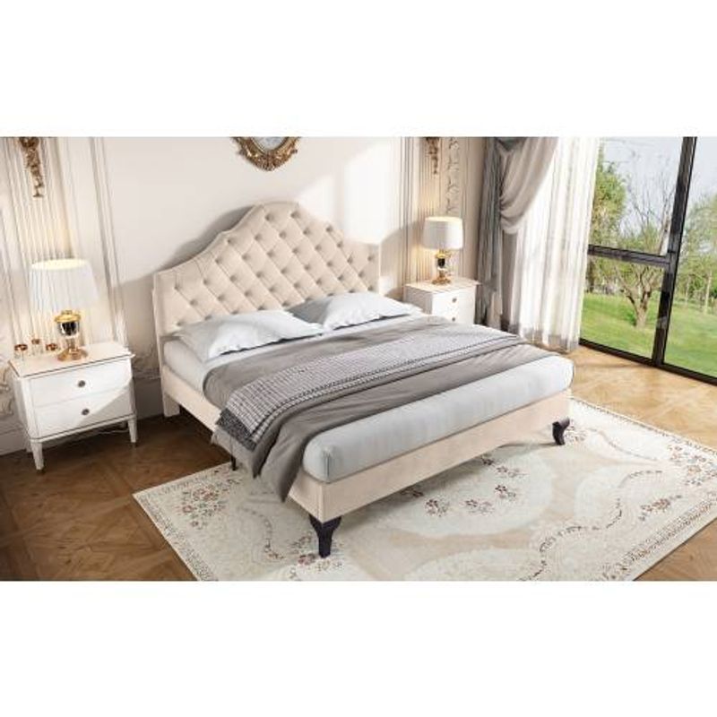 Cama tapizada con somier y cabecero, cama doble de 1,38 m, 135 x 190 cm, cama tapizada con cabecero regulable en altura, cama juvenil._voghion.com