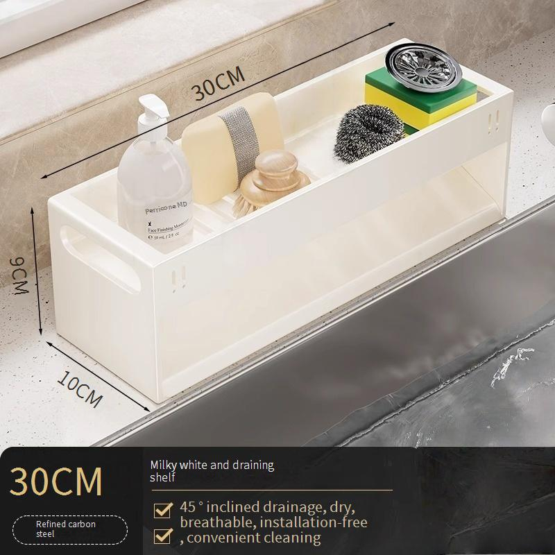 Multifunctional Kitchen Sink Drainer Rack With Towel Bar, Space-Saving Dish Drying Rack, Sturdy Carbon Steel, Modern Design_voghion.com