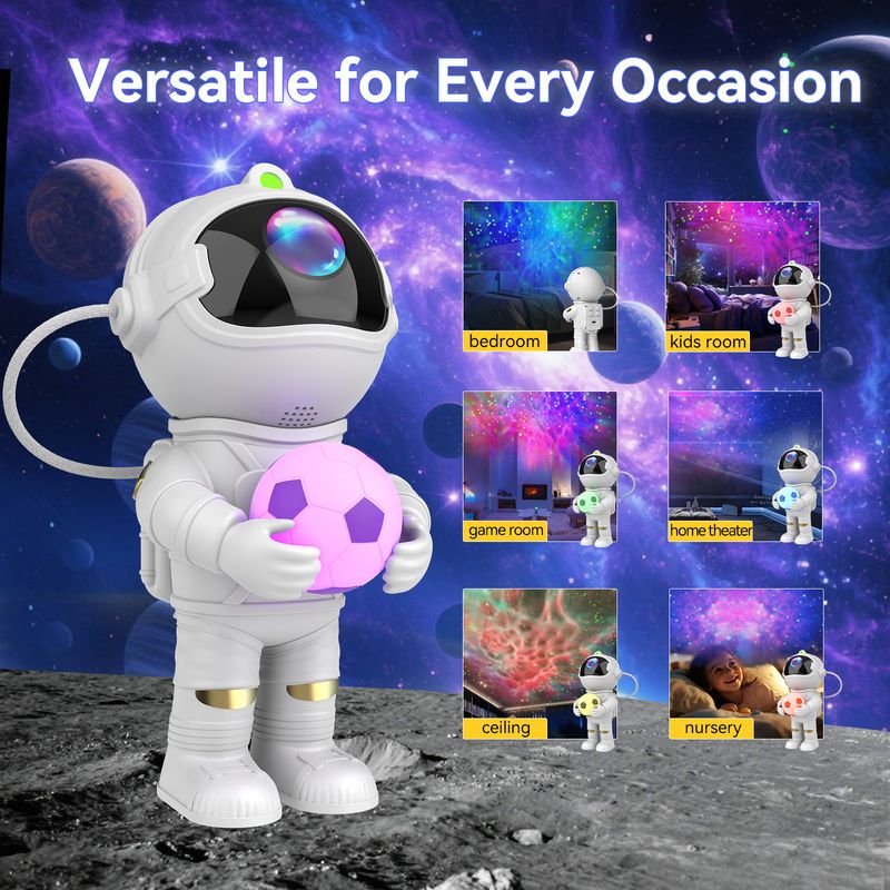 Le projecteur de galaxie Astronaut est un excellent cadeau de Noël et d'anniversaire avec une fonction de minuterie. Nébuleuse LED, ciel nocturne._voghion.com