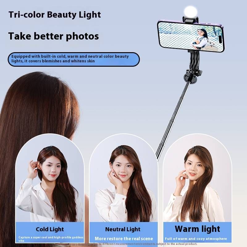 Perche à selfie rotative à 360° avec télécommande Bluetooth et lumière LED – Support de téléphone extensible 1 m/1,7 m pour diffusion en direct, voyages et vlogging._voghion.com