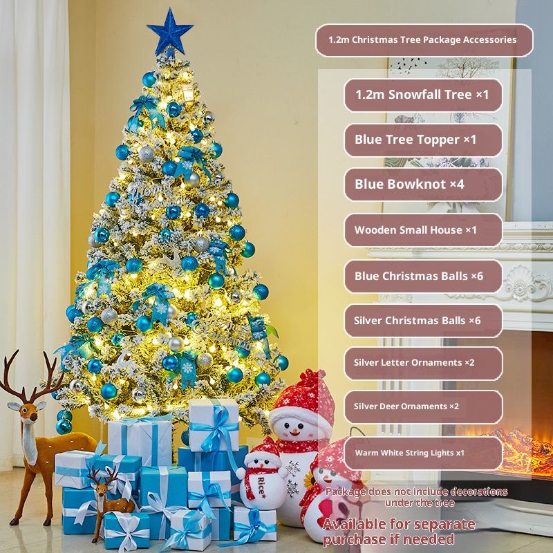 Blue Snow-Flocked Christmas Tree Decor Set With LED Lights For Home, Hotel & Mall Decoration_voghion.com