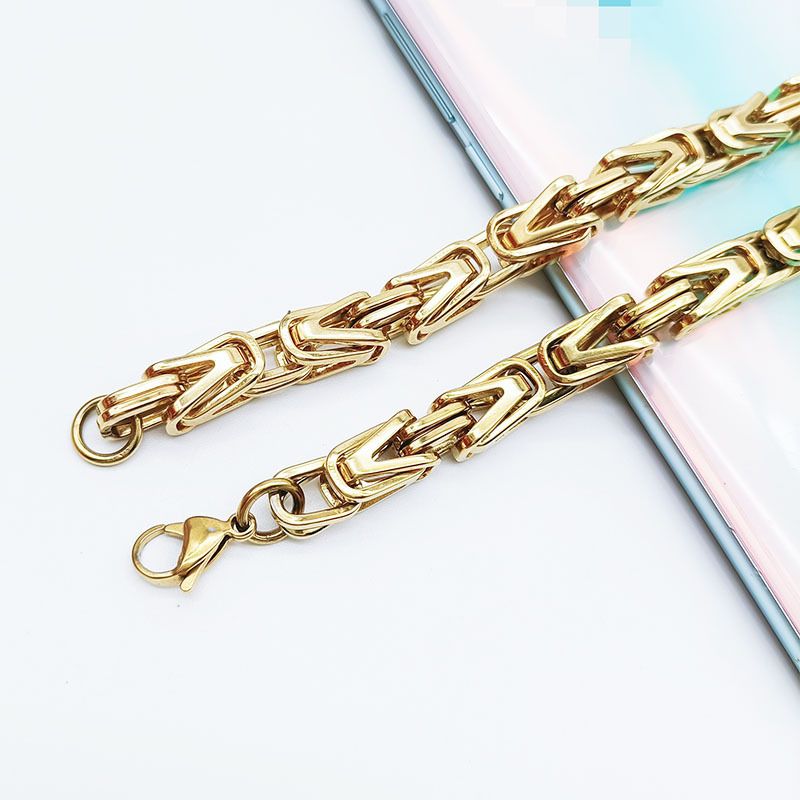 Stainless emperor chain trendy men's domineering titanium steel golden Byzantine internet celebrity necklace of the same_voghion.com