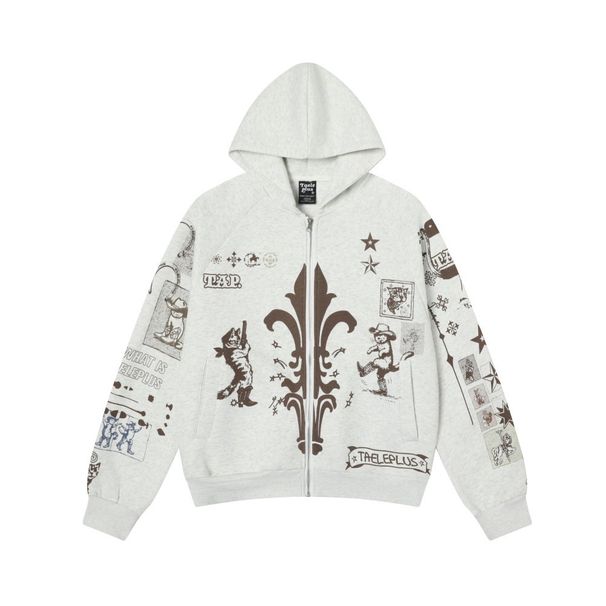 Handbemaltes Graffiti-Hutmuster Bedrucktes Kapuzenpullover Herren Trendy Brand Loose Short Herbst Winterjacke_voghion.com