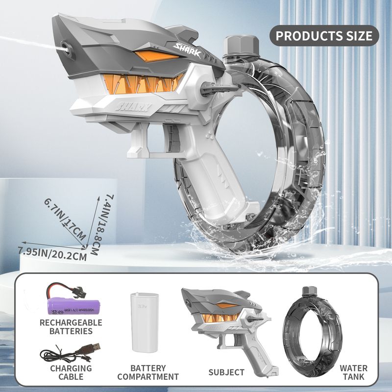 Nowy elektryczny pistolet na wodę Shark w kolorze czarnym Technologia Duża pojemność W pełni automatyczny pistolet na wodę do ciągłego użytku Zabawki letnie dla dzieci_voghion.com