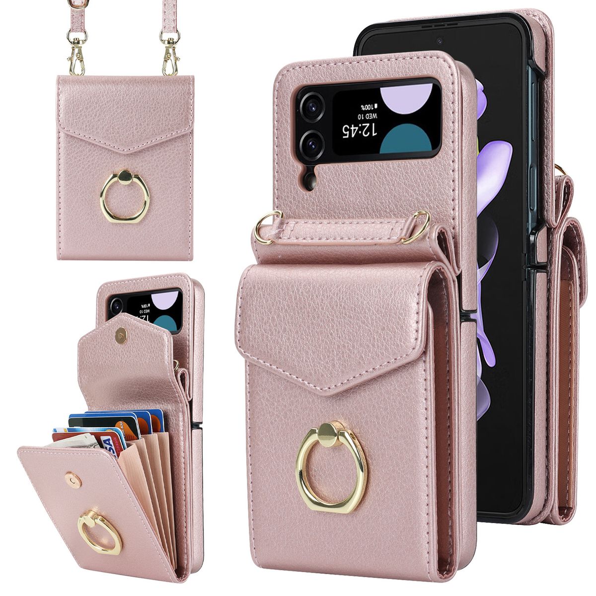 Z Flip6 foldable crossbody phone case with card slot for Flip4 creative multifunctional phone case_voghion.com