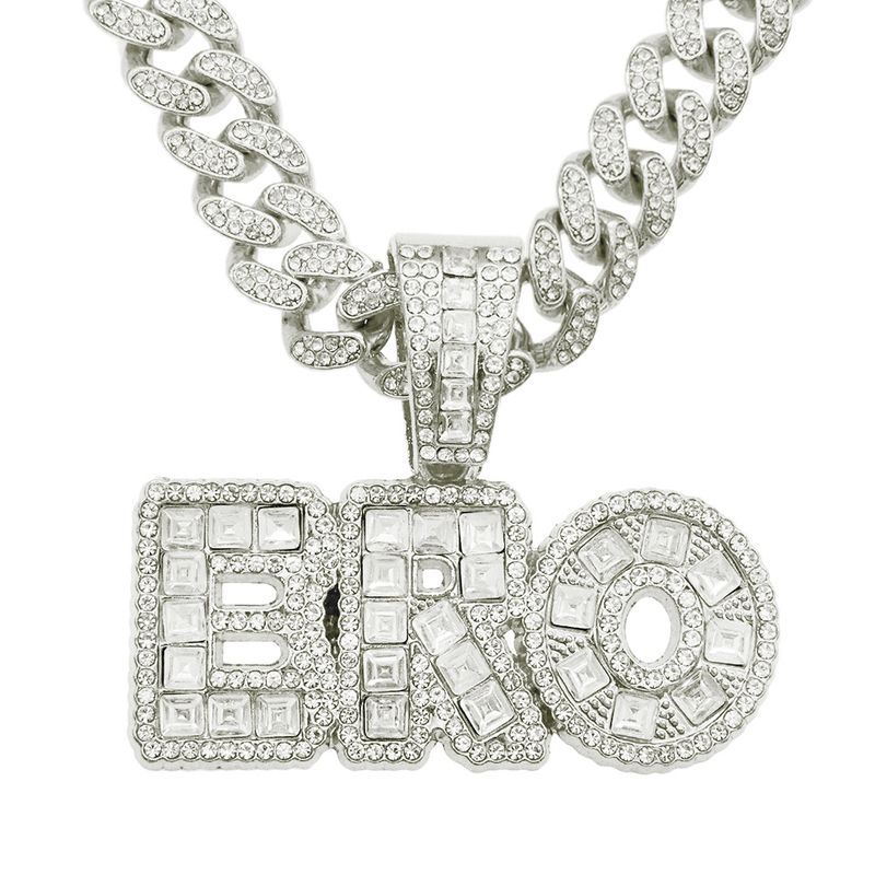 Collana con ciondolo a forma di lettera con diamanti, stile europeo e americano, con giunzioni transfrontaliere fai da te, accessori hip hop alla moda con catena cubana esagerata_voghion.com