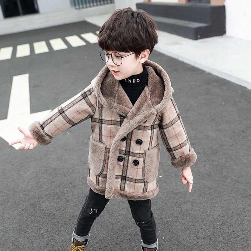 Babytøj Baby børne plaid uldfrakke med fleece fortykket vinter_voghion.com