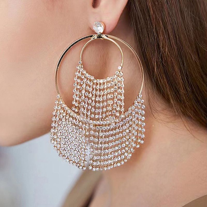 tendenza semplice accessori per le orecchie esagerato retrò lucido doppio nappa pendente orecchini a cerchio orecchini_voghion.com