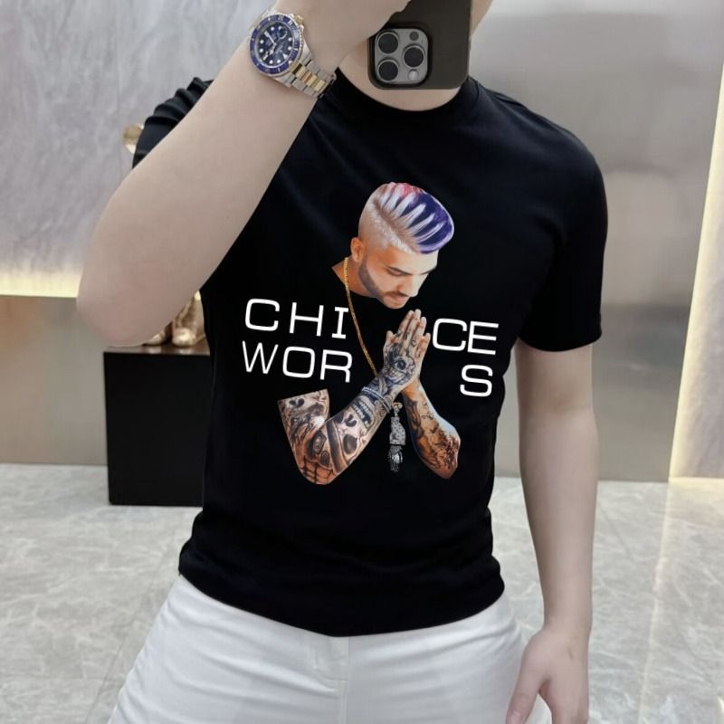 Unbeatable Quality Short T-shirt Men's 2025 Summer New Print Head European Goods Half Sleeved Base Shirt Top_voghion.com