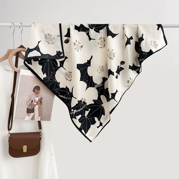 Spring And Autumn New Fragrance Design Flower Print Square Scarf, Suitable For Literary Young Women, Small And Chic, Travel Must Have_voghion.com
