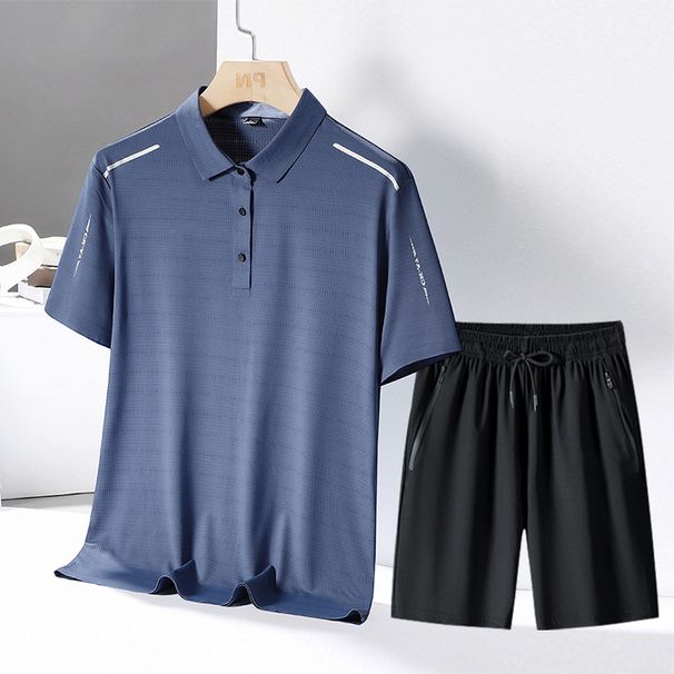 CT Sommer Neues Poloshirt aus Eisseide, kurzärmelig, lange Hose, Übergröße, Sportanzug, dreiteiliges Set für Herren_voghion.com