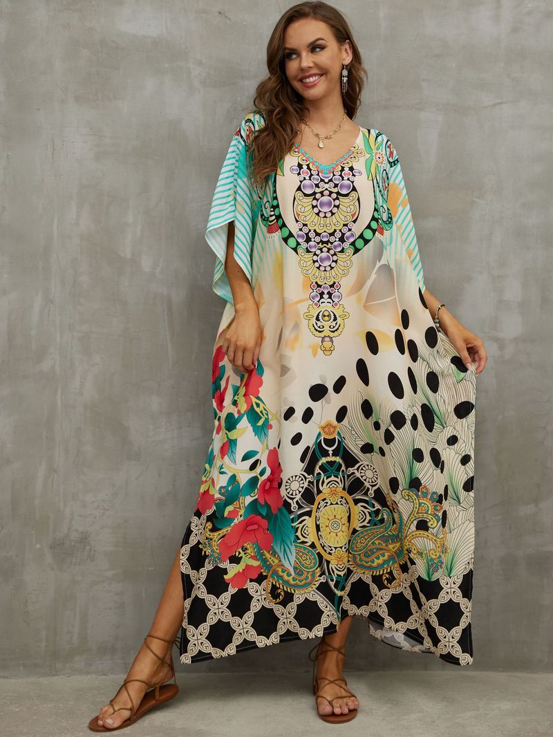 Women's Rayon Printed Beach Cover-Up Dress – Lightweight Loose Fit Swimwear Cover-Up, Bikini Wrap, Sun Protection Long Dress, One Size Fits Most_voghion.com