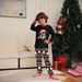 Flammhemmender Stoff Neue Kinderkleidung Weihnachtsmütze Buchstabendruck Heimkleidung für Jungen und Mädchen Langarmhose Schwarzer Pyjama_voghion.com