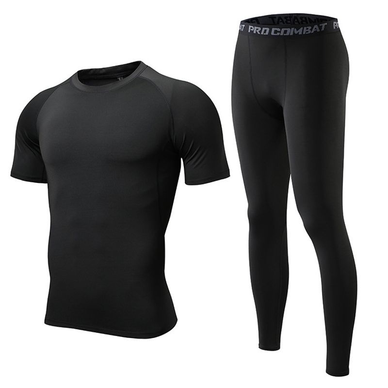  Men's clothing Sports fitness wear men's elastic short sleeve tights base training yoga_voghion.com