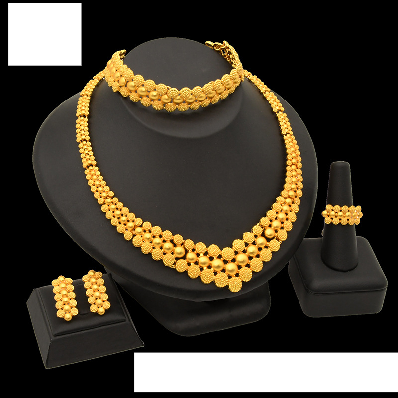 Bruid bruiloft ketting Oorbellen ring armband vierdelige damessieradenset_voghion.com