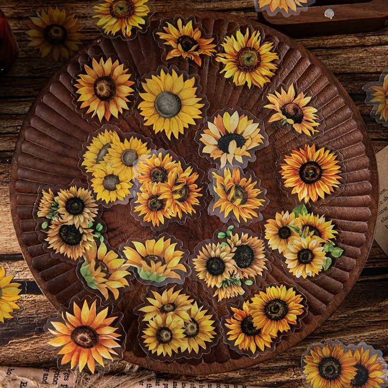 Pacote com 50 adesivos decorativos de colagem de flores em aquarela, feitos de material PET à prova d'água, adequados para livros-razão DIY_voghion.com