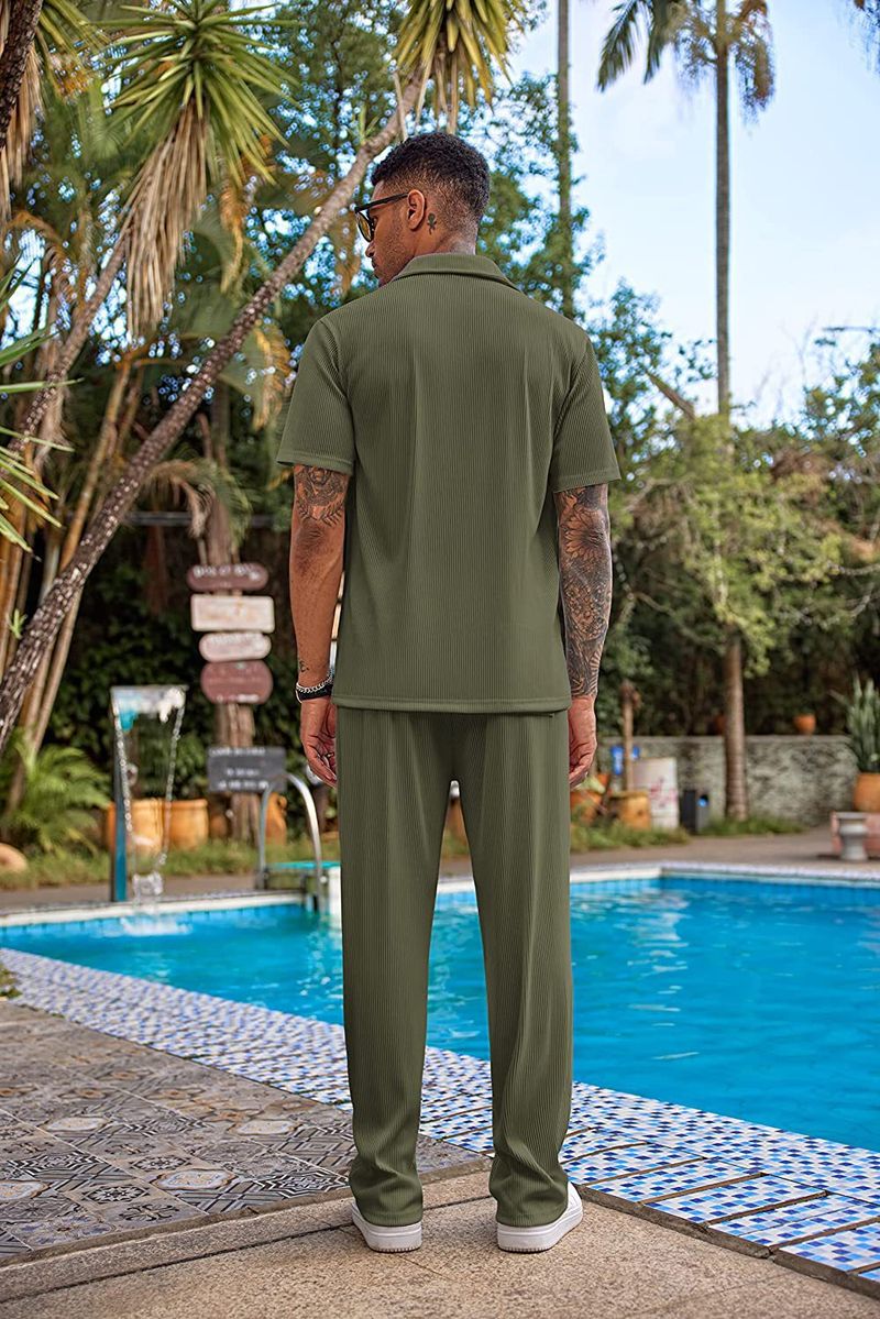 Men's Clothing Solid Color Short Sleeved Trousers Loose Casual Suits_voghion.com