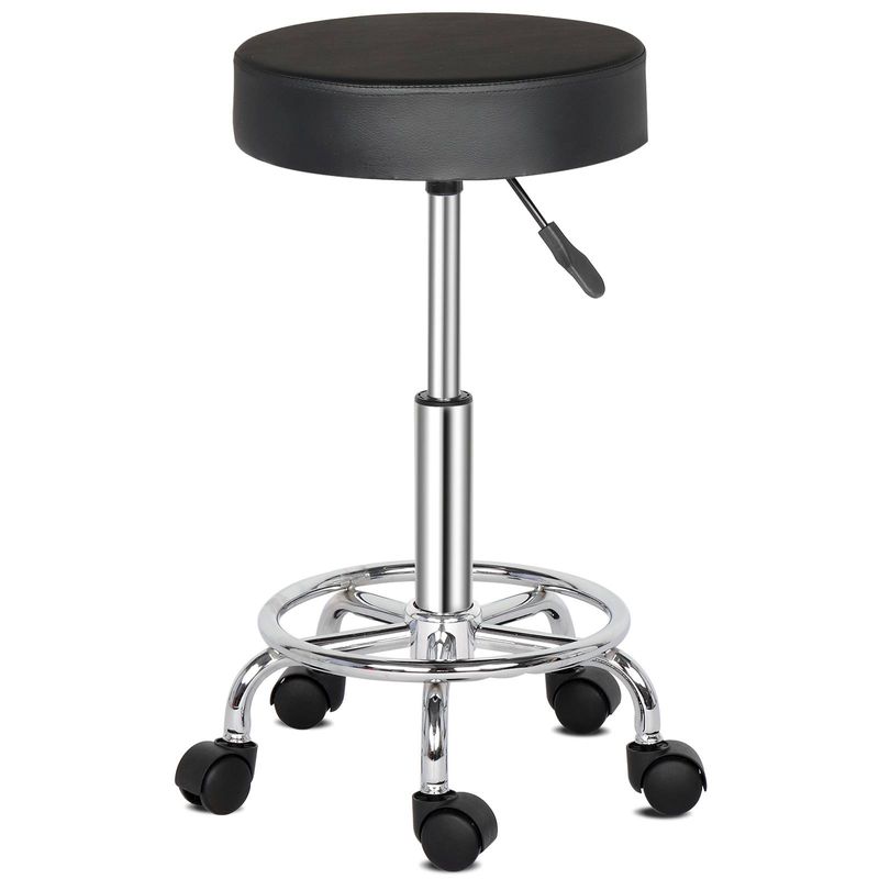 Drehbarer Barhocker mit 8 cm dickem Kissen, 150 kg Tragkraft, 360°-Drehung, verstellbarer Gasdruckfeder, Schwarz, für Salons, Werkstätten und Hausbars_voghion.com