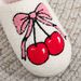Women's Cozy Fluffy Slippers With Bow And Cherry Print, Non-Slip Indoor House Shoes, Warm Winter Fuzzy Slides For Home Comfort Winter Plush Slippers_voghion.com