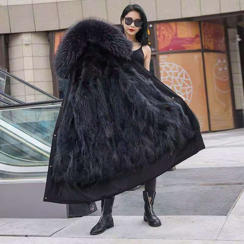 Elegant Detachable Faux Fox Fur Parka Coat Women's Winter Long Hooded Jacket Warm Luxe Outerwear Plus Size_voghion.com