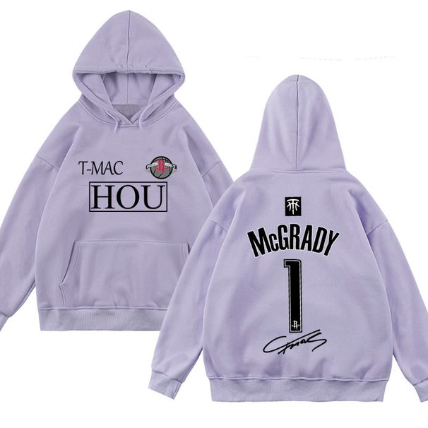 370G Basketball HOU Mcgrady com capuz de manga comprida estampado para homens e mulheres, roupas soltas de outono/inverno_voghion.com