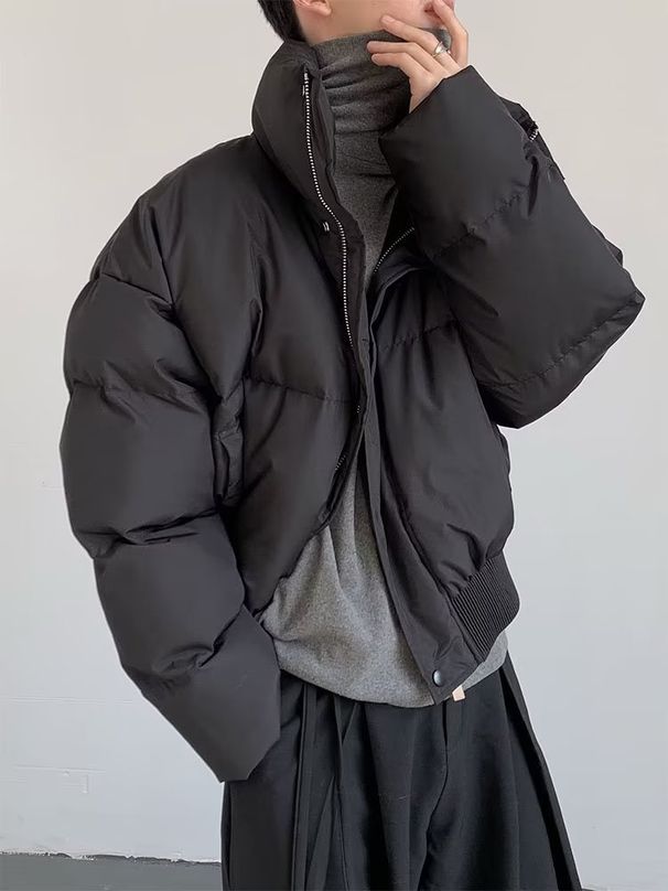 Herren-Winterjacke aus Baumwolle, wattiert – Mantel mit Stehkragen (Schwarz/Grau, M-XXL)_voghion.com