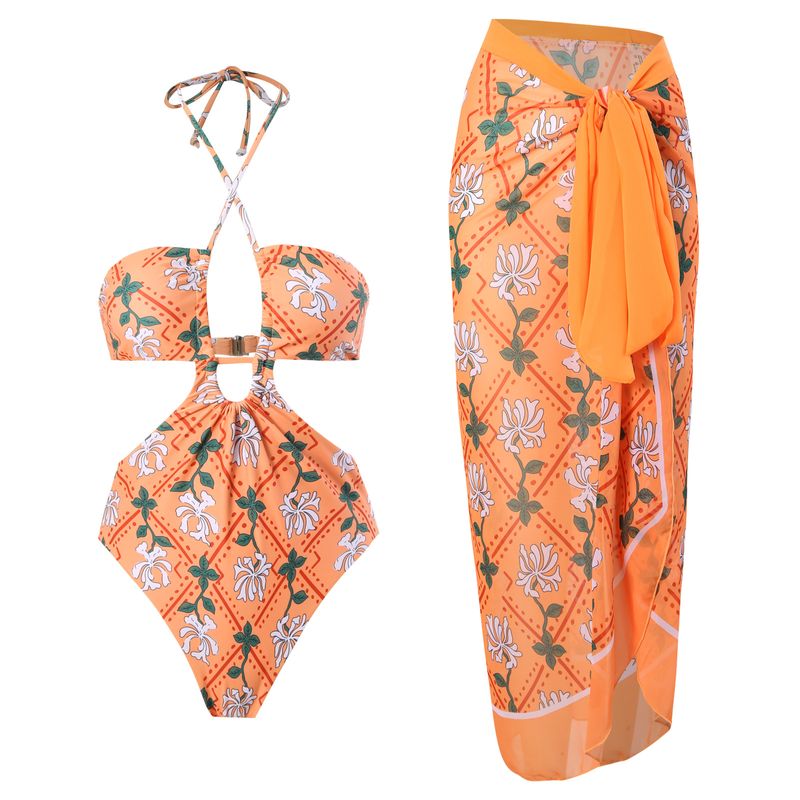 Odzież damska Seksowny dwustronny kostium kąpielowy Plisowany dekolt typu halter Bikini Kostium z szyfonu Długa spódnica_voghion.com