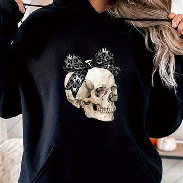 Gothic-Hoodie für Damen mit Totenkopf- und Schleifenmuster – Weiche Pullover-Sweatshirts_voghion.com
