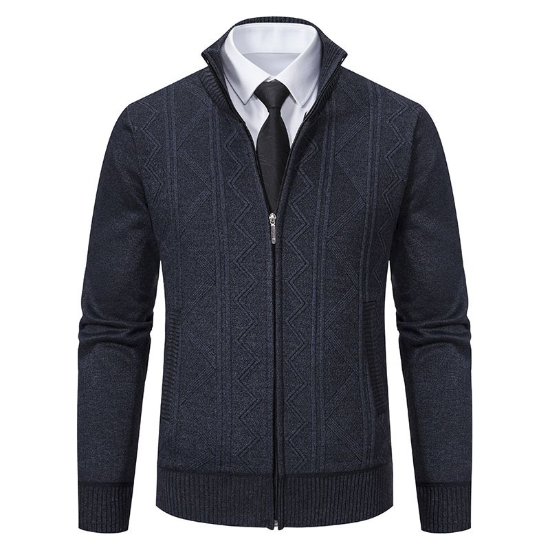 ​​"Men's Stand Collar Zip-Up Knit Sweater – Autumn/Winter Thickened Cardigan (Beige, Gray, Burgundy, Navy, Brown, M-3XL)"​​_voghion.com