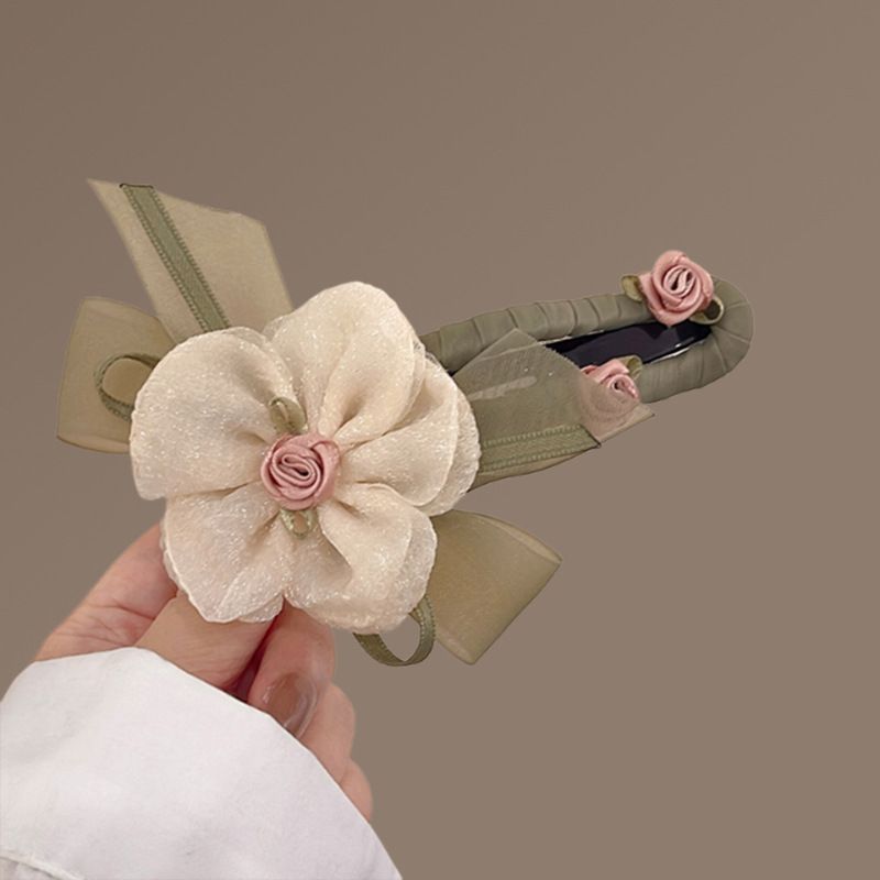 Super Fairy Mesh Flower Hair voor vrouwen, schattige bosstijl eendenbek op de achterkant van het hoofd, 2025 nieuwe haaienclip in één lijn_voghion.com