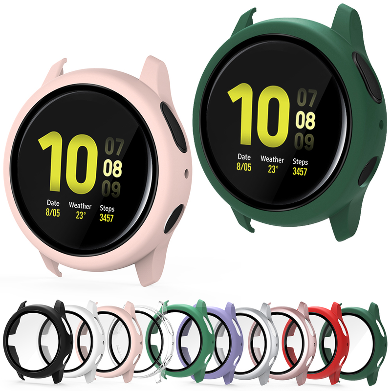Estuche para Samsung Galaxy Watch Active 2 44 mm 40 mm Estuche de parachoques de cobertura completa con protector de pantalla de vidrio templado_voghion.com