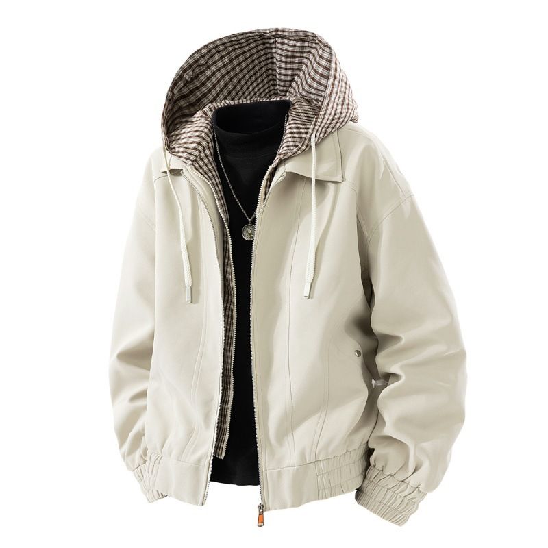 Giacca da lavoro con cappuccio e finte cuciture in due pezzi, stile retrò, da uomo, modello scozzese, modello da uomo, modello 2025, nuovo design High Street_voghion.com