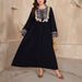 Ethno-besticktes Maxikleid mit Pailletten – Langärmliges A-Linien-Kleid für Damen, Boho-Reisekleid (0XL-4XL, Schwarz)_voghion.com