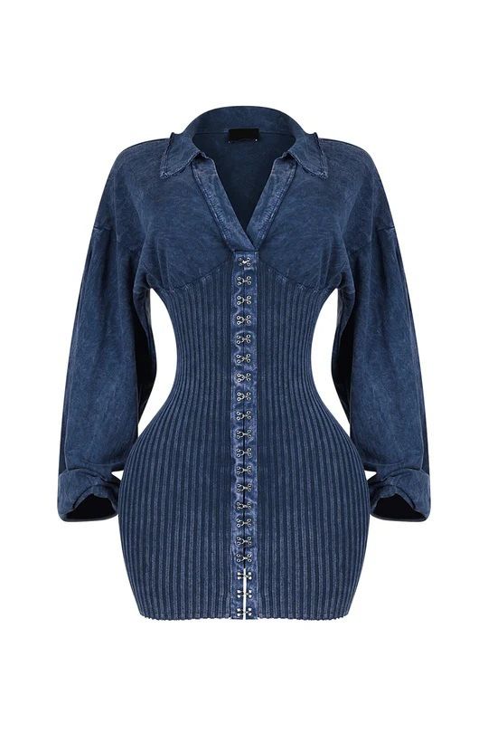 Dametøj Deep V Jumpsuit Slim Fit Patchwork Langærmet Jumpsuit Denim Yderbeklædning_voghion.com