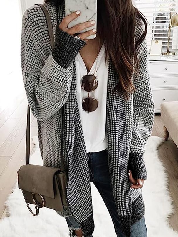 Dammekleeder Langärm Cardiganjacket Strickpullover Hierscht a Wanter_voghion.com