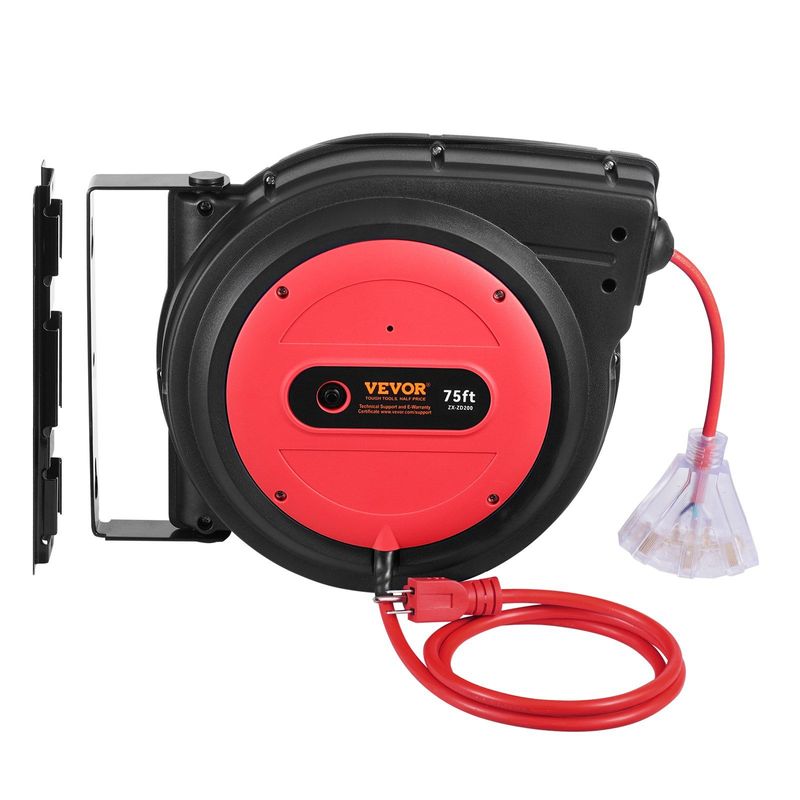 VEVOR Retractable Extension Cord Reel Power Cord Reel 75FT 14AWG/3C SJTOW_voghion.com
