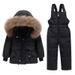 Warm Baby Winter Outfit Set - Hooded Down Jacket & Pants For Boys & Girls 1-5 Years, Soft Polyester, Machine Washable (Red/Beige)_voghion.com