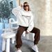 Completo con cappuccio e stampa di lettere da donna, felpa a maniche lunghe e pantaloni con elastico in vita_voghion.com