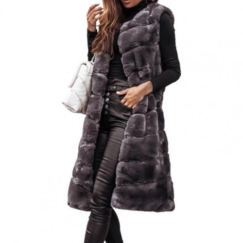 Herbst Winter Frauen Jacke Weste Einfarbig Rundhals Kunstpelz Mantel Dicke Rundhals Oberbekleidung Plüsch Jacke für Frauen_voghion.com