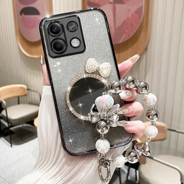 Bow Heart Bracelet Mirror Case For Redmi Note 13 12 11S 10S ProPlus 12C 10A 10C 4G 5G Glitter Flash Gradient Plating_voghion.com