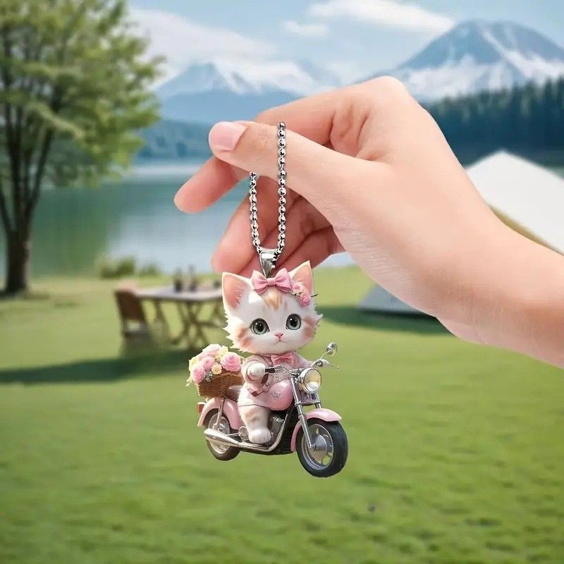 Nuovo ciondolo portachiavi per zaino con decorazione per auto a forma di gatto piatto in acrilico_voghion.com